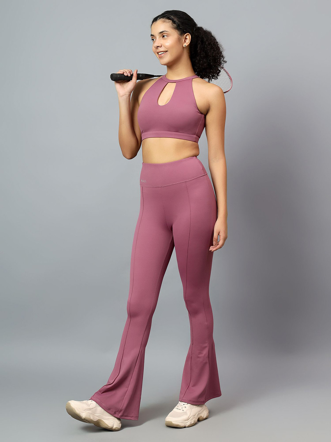 Fitkin Womens Mauve Halter Style Sports Bra