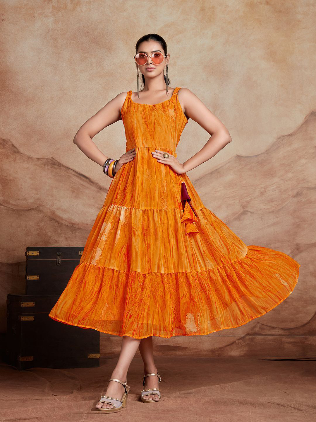 Sangria Printed Georgette Anarkali Gown