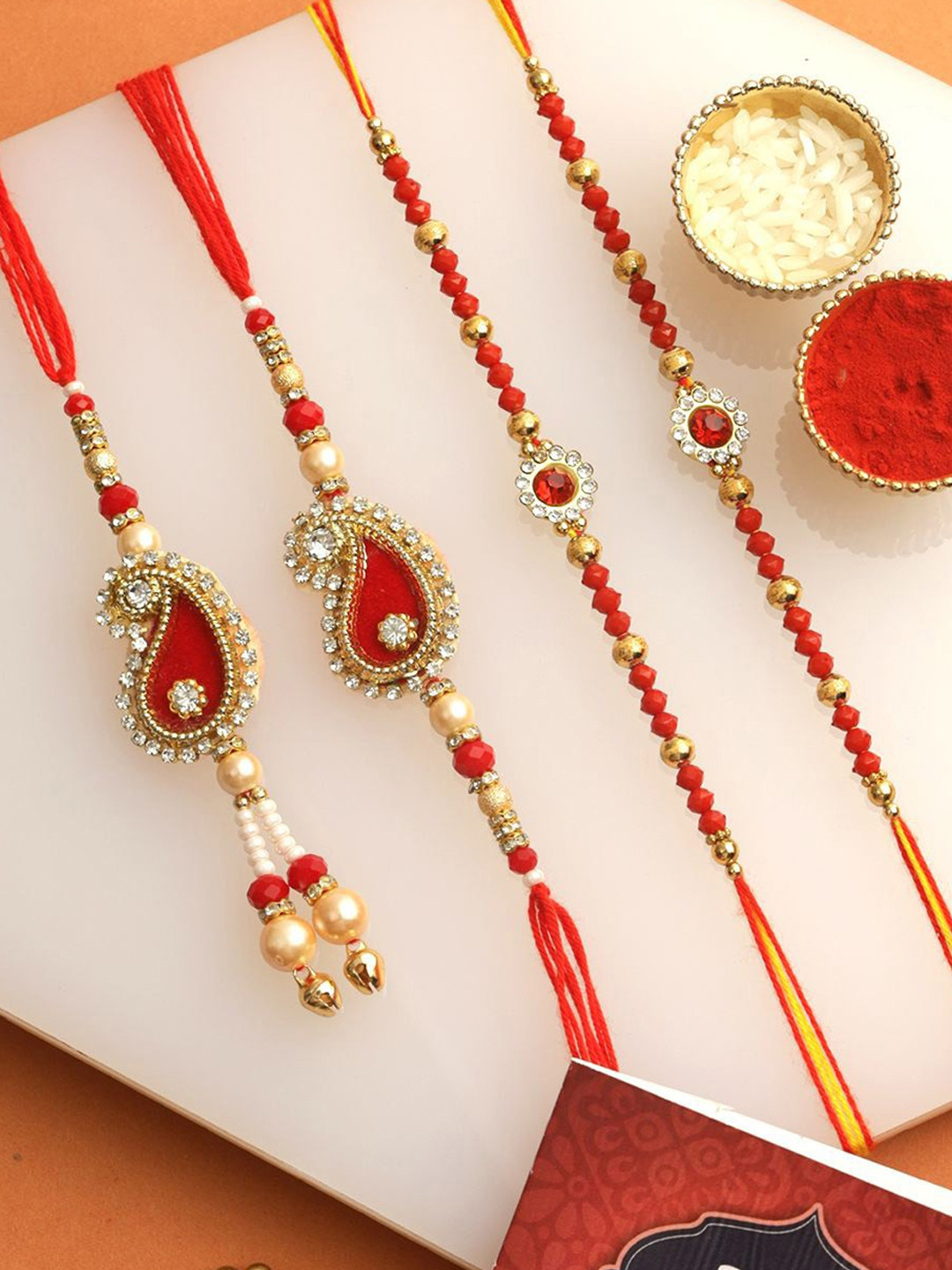 Tied Ribbons Set of 4 Bhaiya Bhabhi Kids Rakhi with Roli Chawal Set