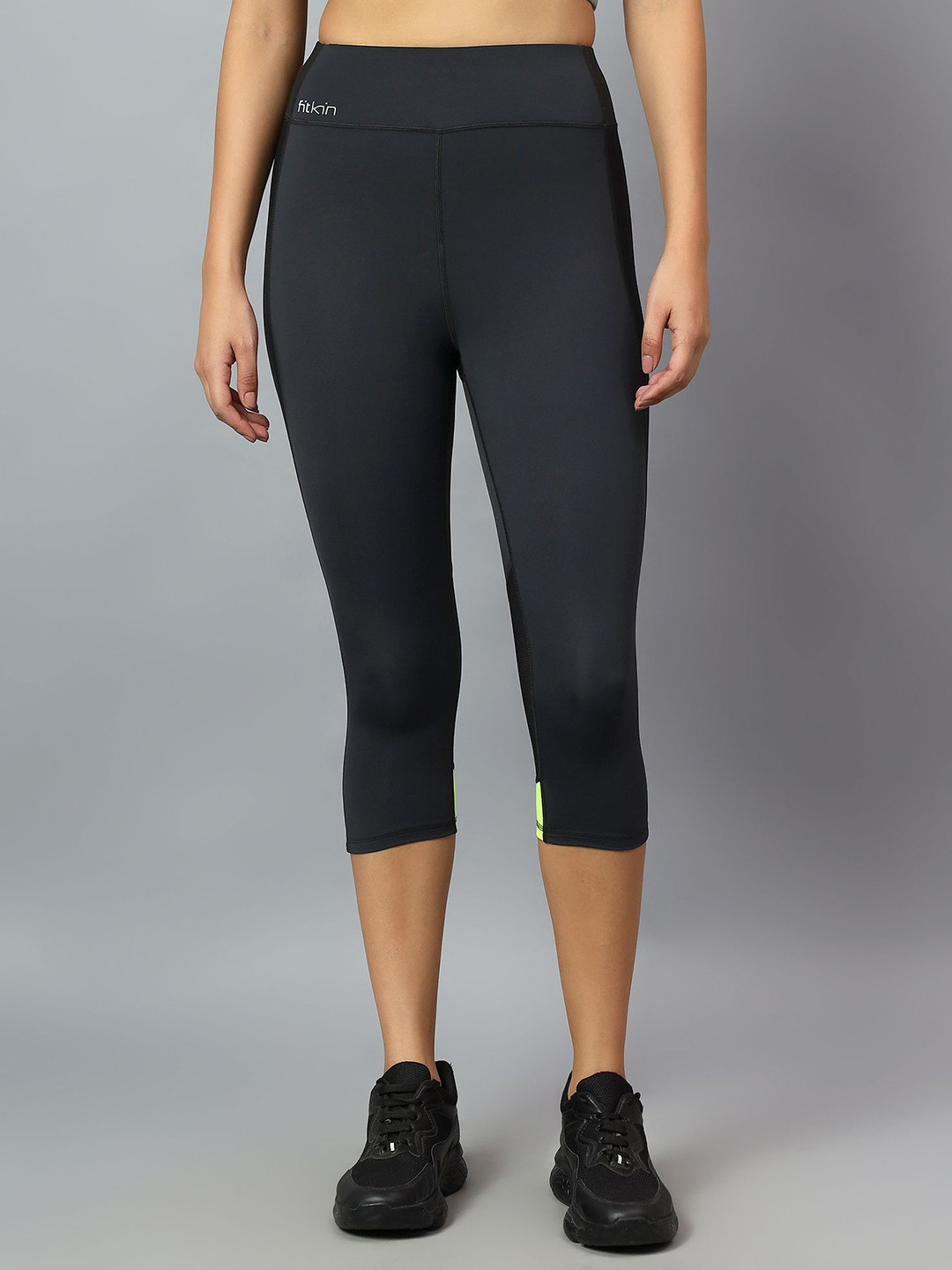 Fitkin Women Colorblock Mesh Detail Capri