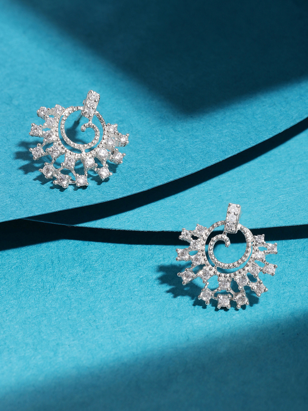 Unniyarcha 92.5 Silver Geometric Stones-Studded Silver Studs