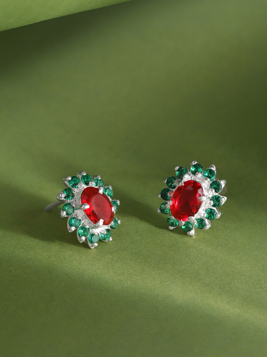 Unniyarcha 92.5 Silver Contemporary Stones-Studded Studs