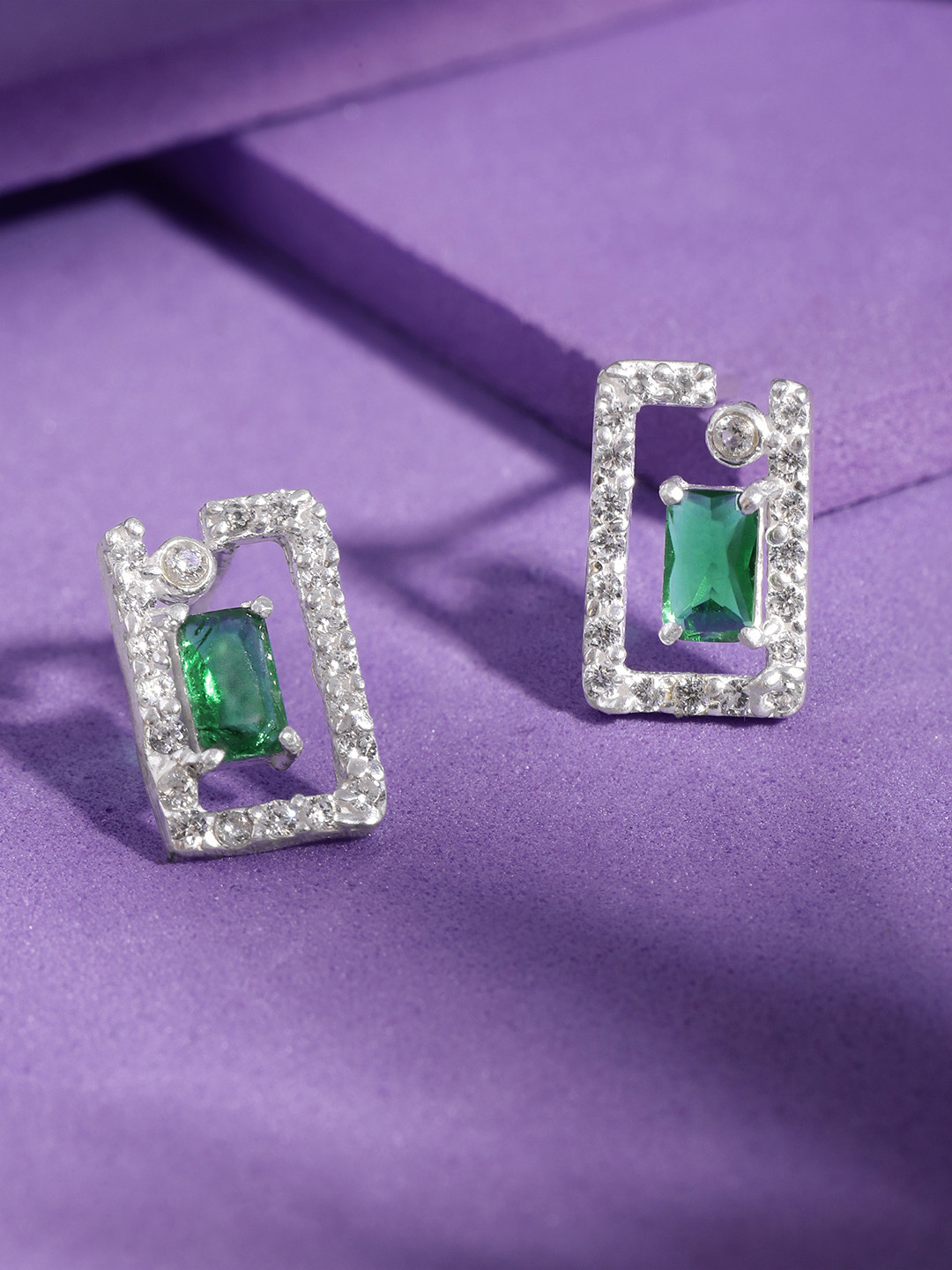 Unniyarcha 92.5 Silver Geometric Stones-Studded Silver Studs