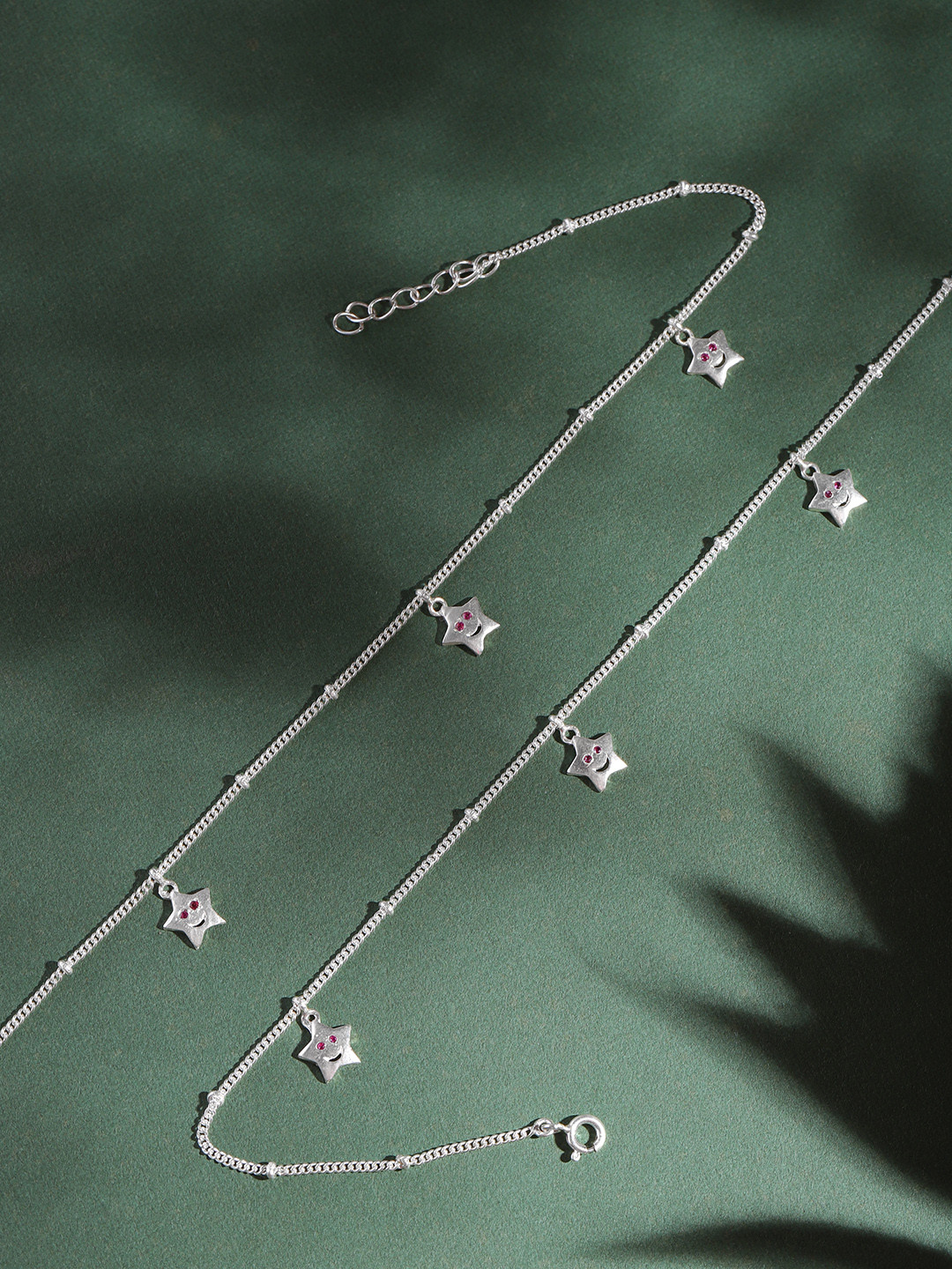 Unniyarcha 92.5 Silver Set Of 2 Stones-Studded Anklet