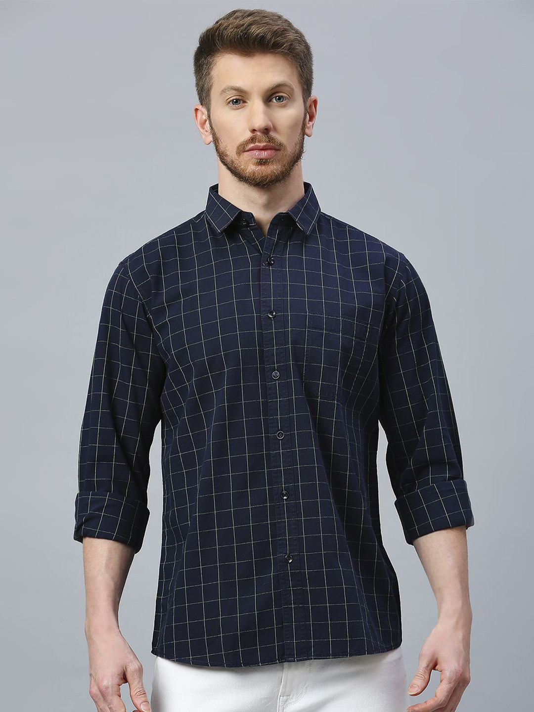 Klub Fox Men Slim Fit Grid Tattersall Checks Opaque Checked Casual Shirt