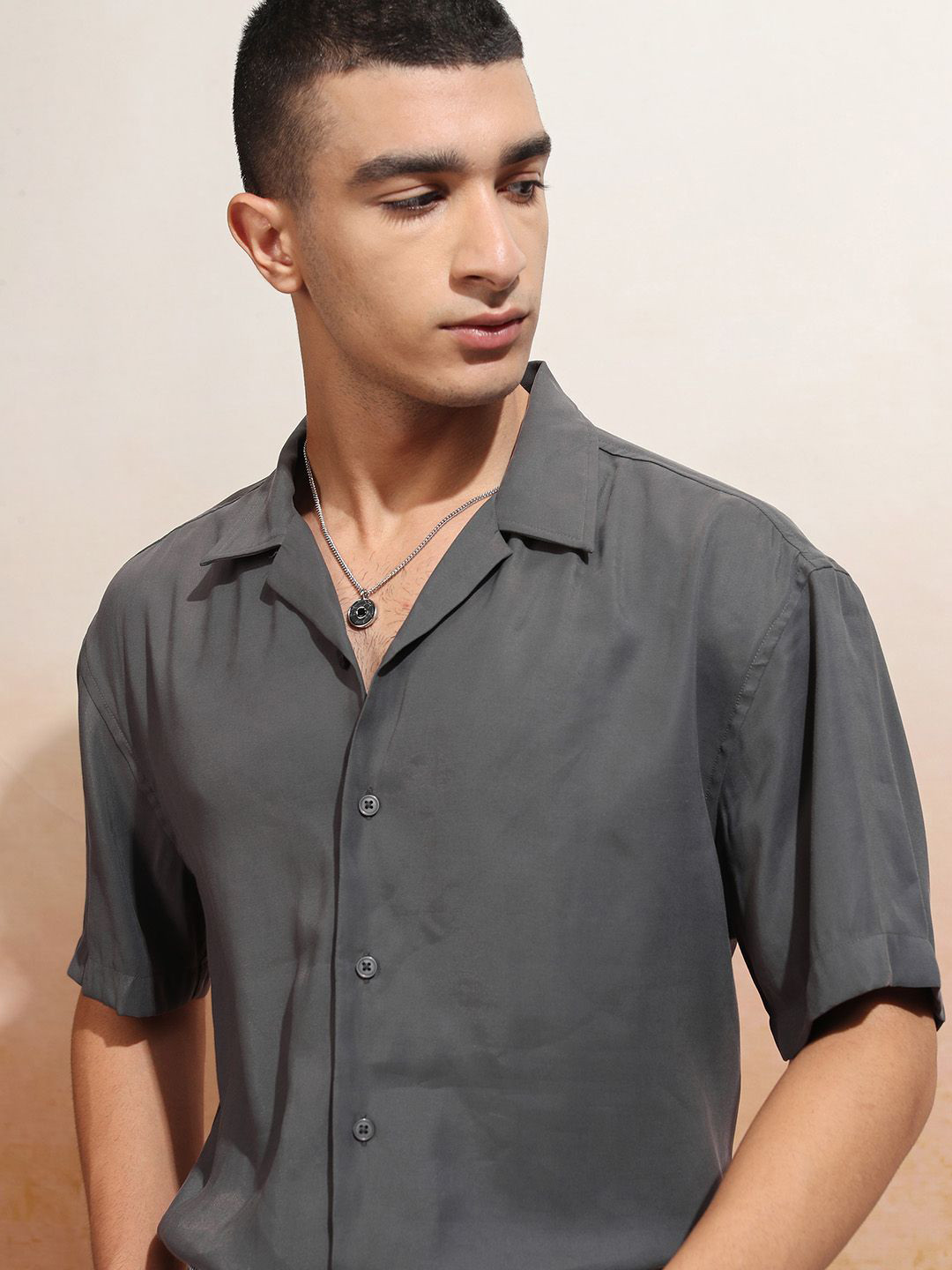 HIGHLANDER Men Solid Cuban Collar Relaxed Soft Shirt