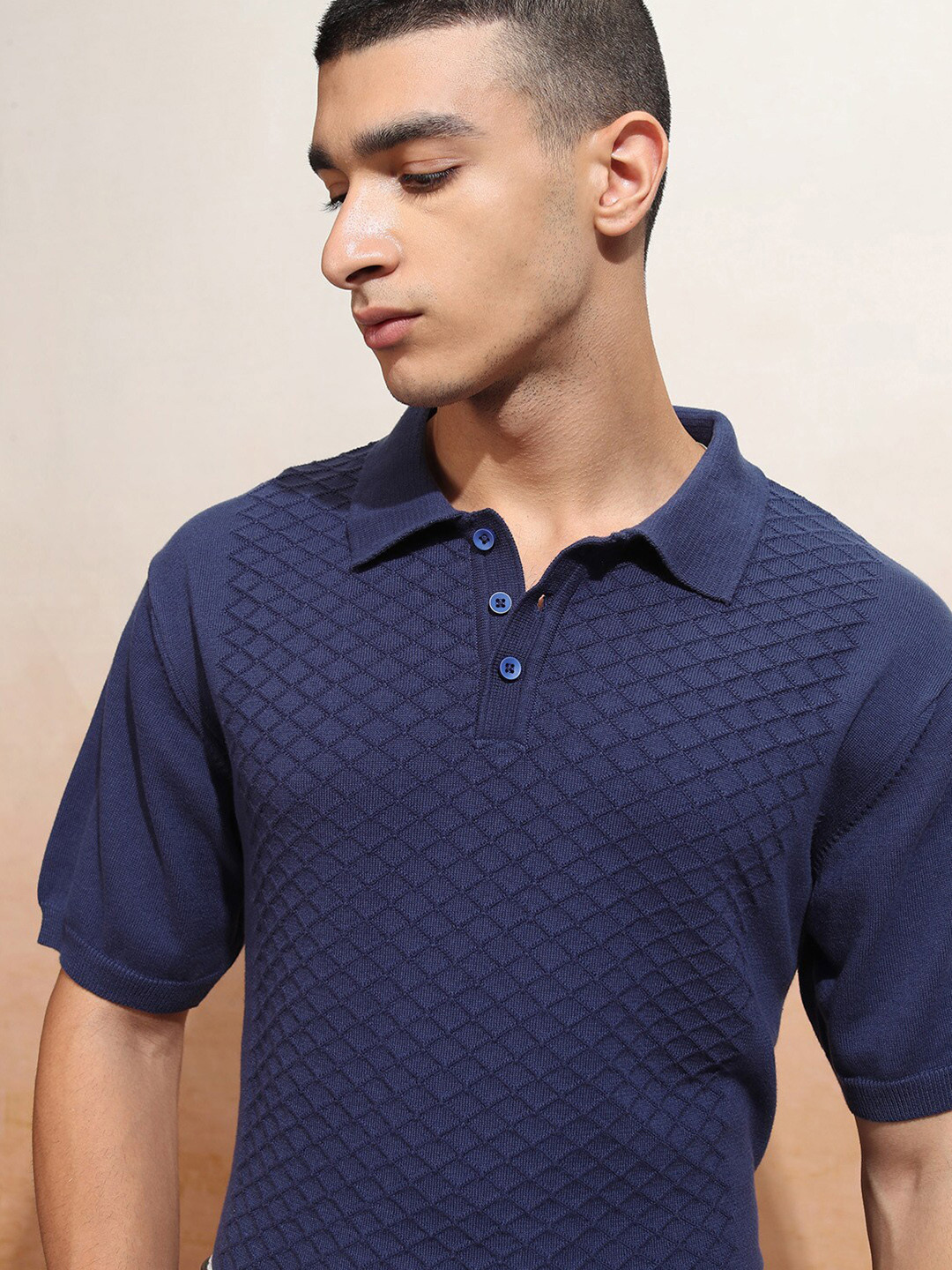 Highlander Men Relaxed Fit Textured Half Sleeve T-shirt