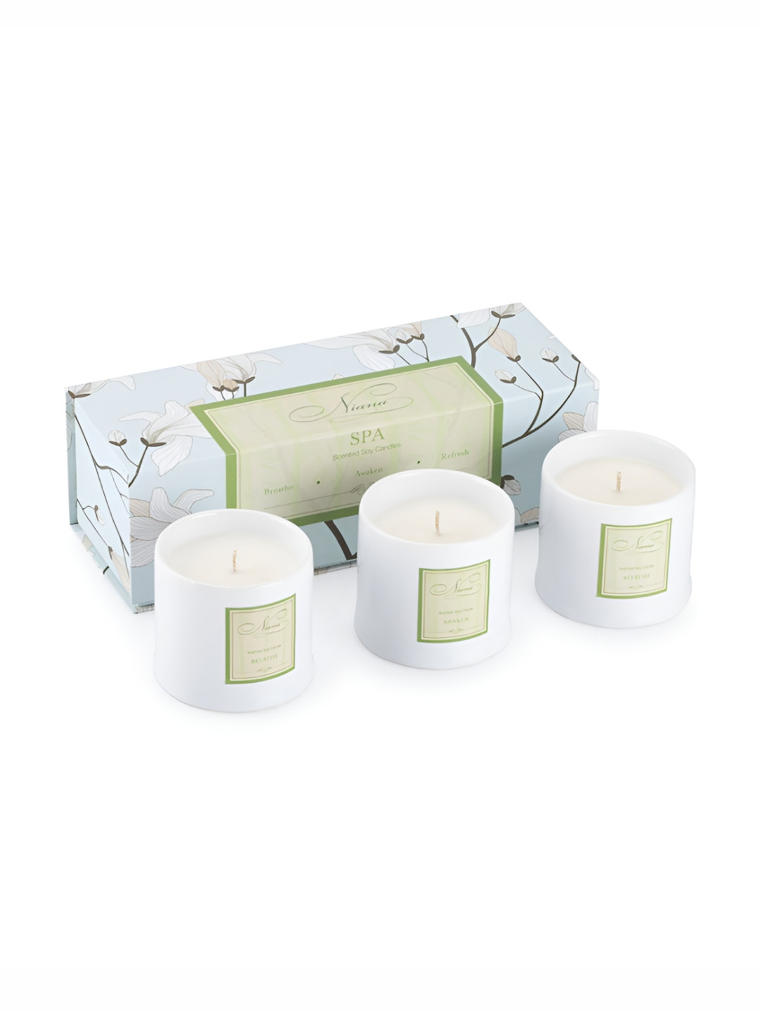NIANA Spa 3Pcs Scented 1 Wick Breathe, Awaken, Refresh Solid Geometric Regular Jar Candles