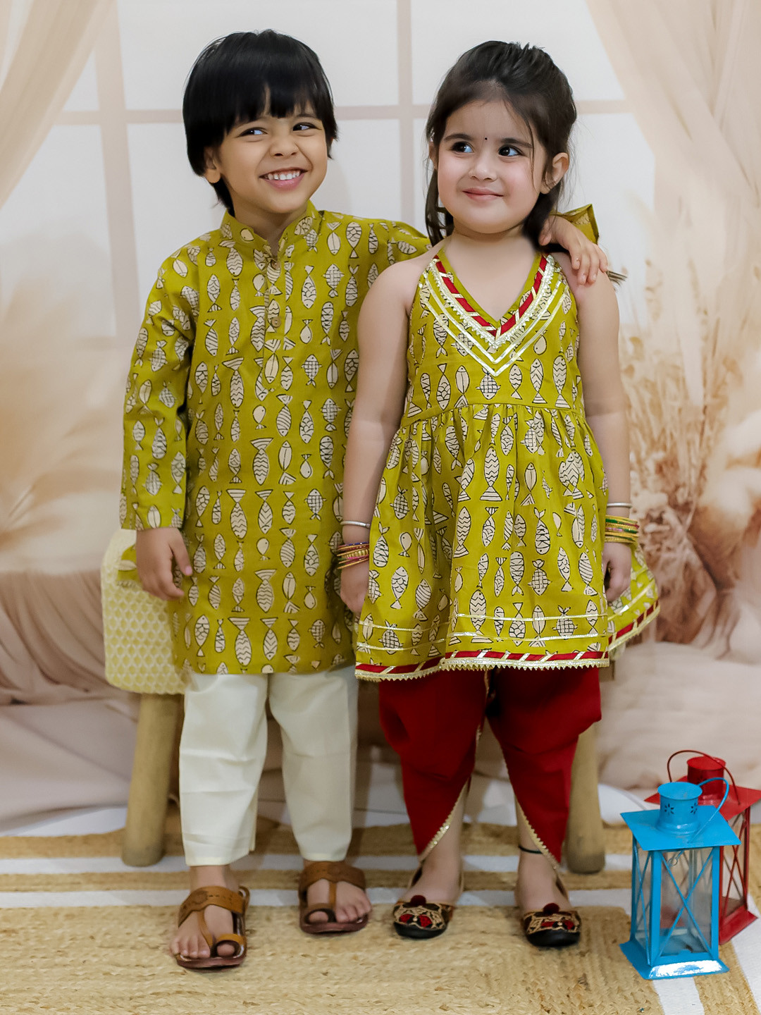 BownBee Boys Printed Regular Pure Cotton Kurta with Pyjamas
