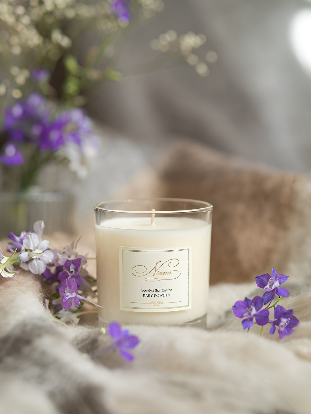 NIANA Baby Powder Lead-Free Wick 1 Wick Solid Geometric Regular Jar Candles