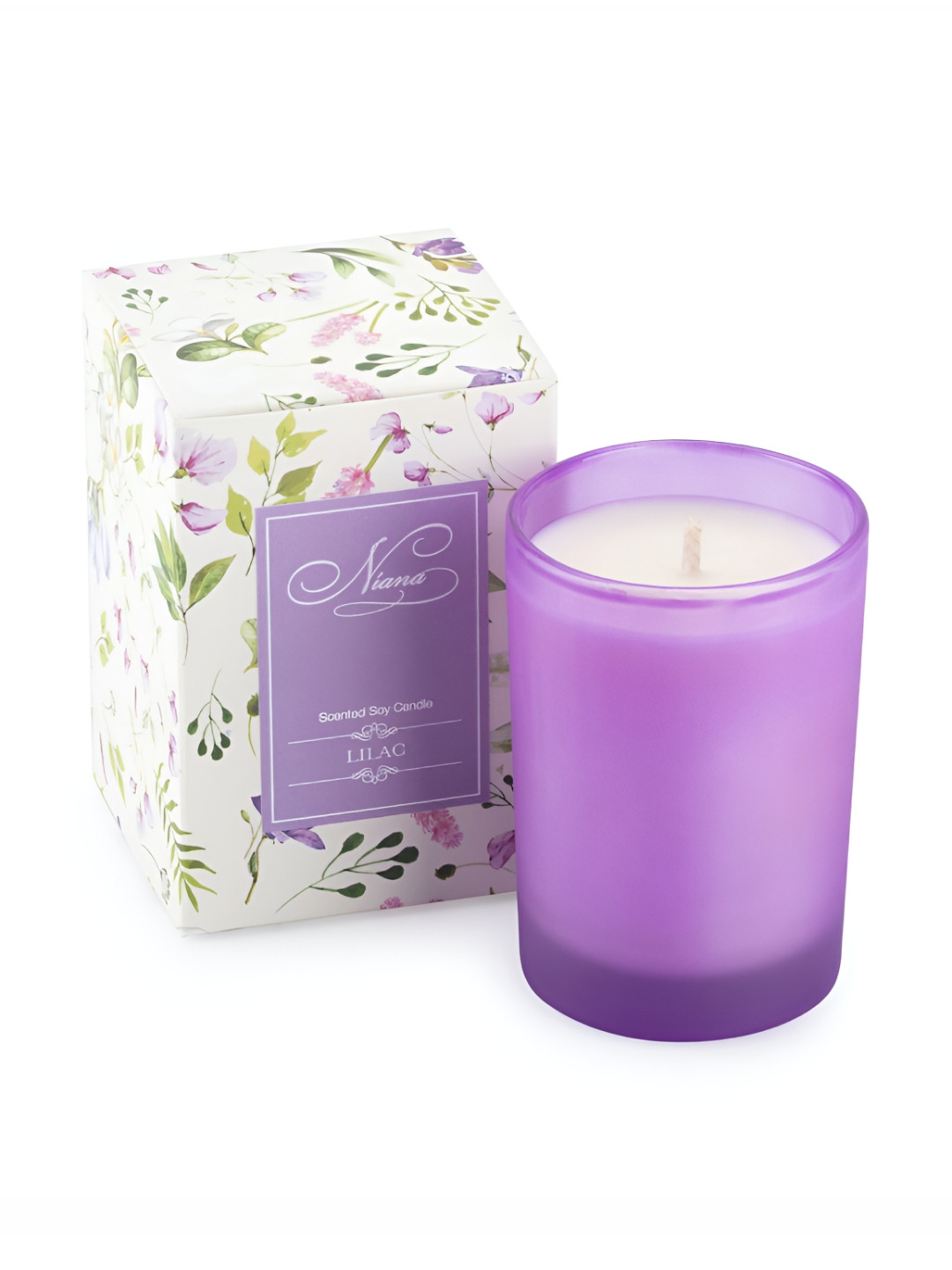 NIANA Lilac Lead-Free Wick 1 Wick Lilac Solid Geometric Regular Jar Candles