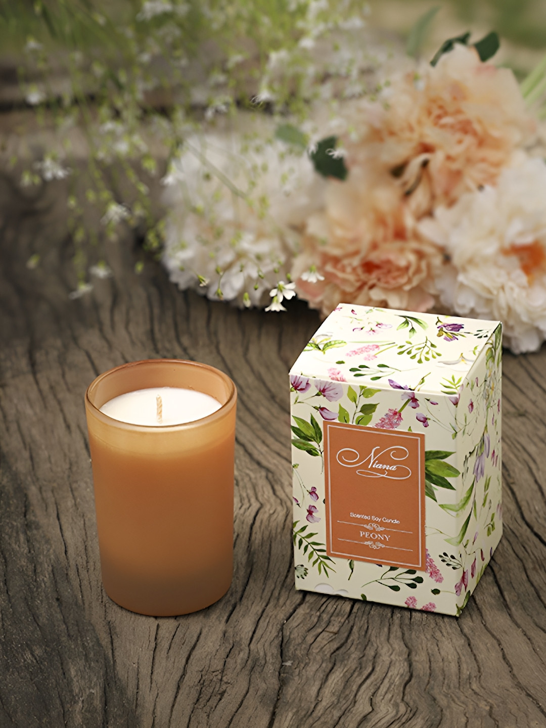 NIANA Peony Lead-Free Wick 1 Wick Solid Geometric Regular Jar Candles