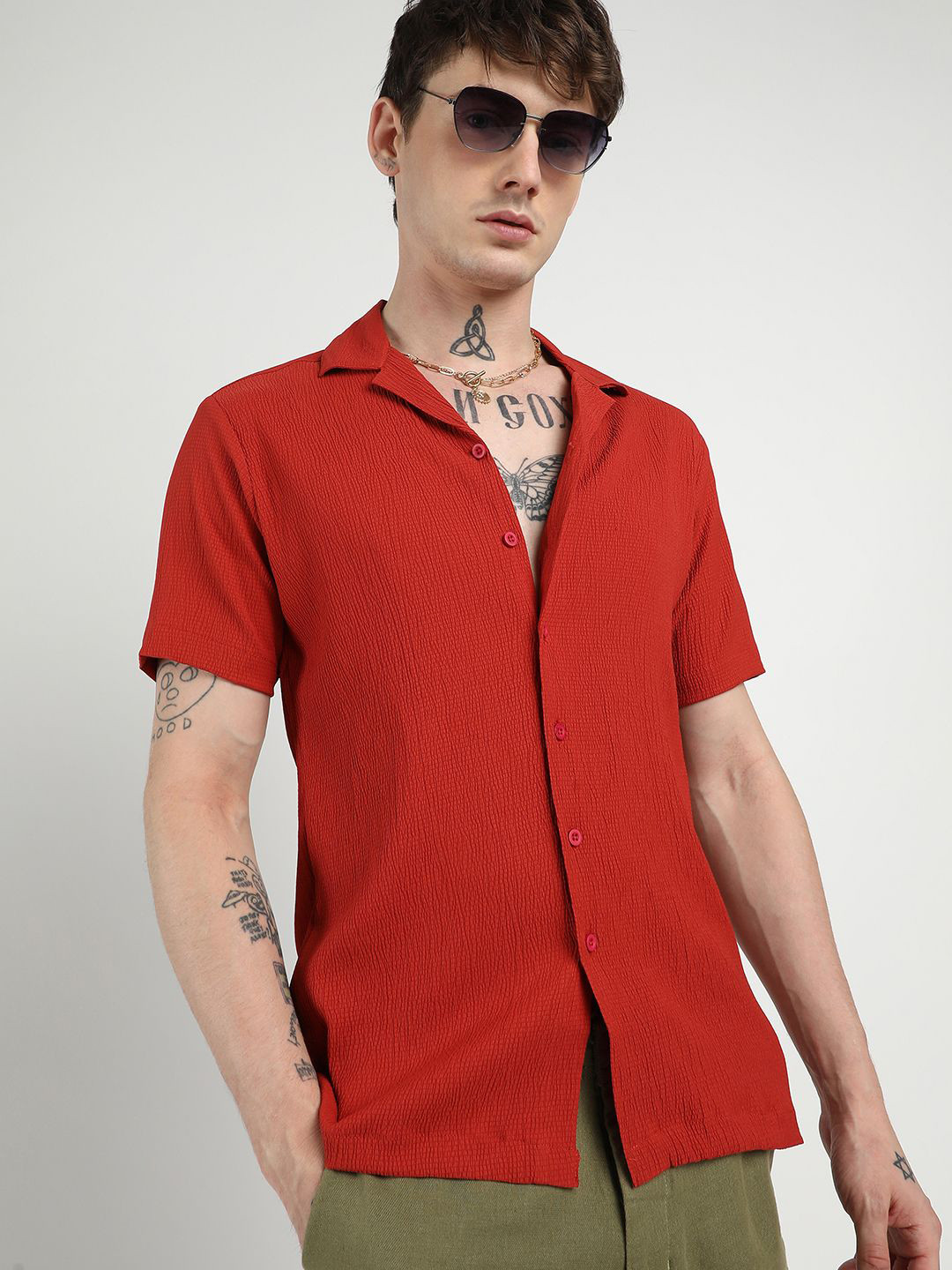 Campus Sutra Men Comfort Cuban Collar Creased Casual Shirt