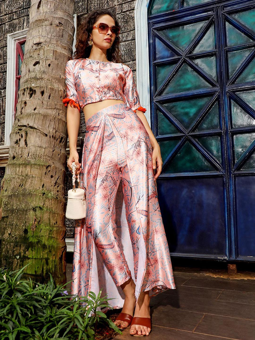 QISSA Flora Bird Printed Round Neck Top & Skirts