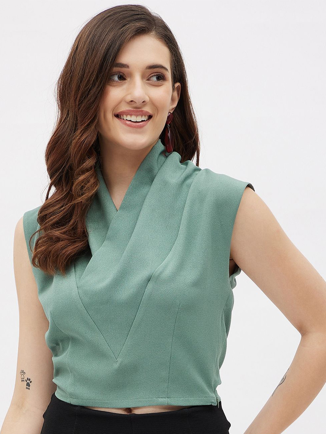 Kibo  Women's Wrap Crop Sleeveless V-Neck Top