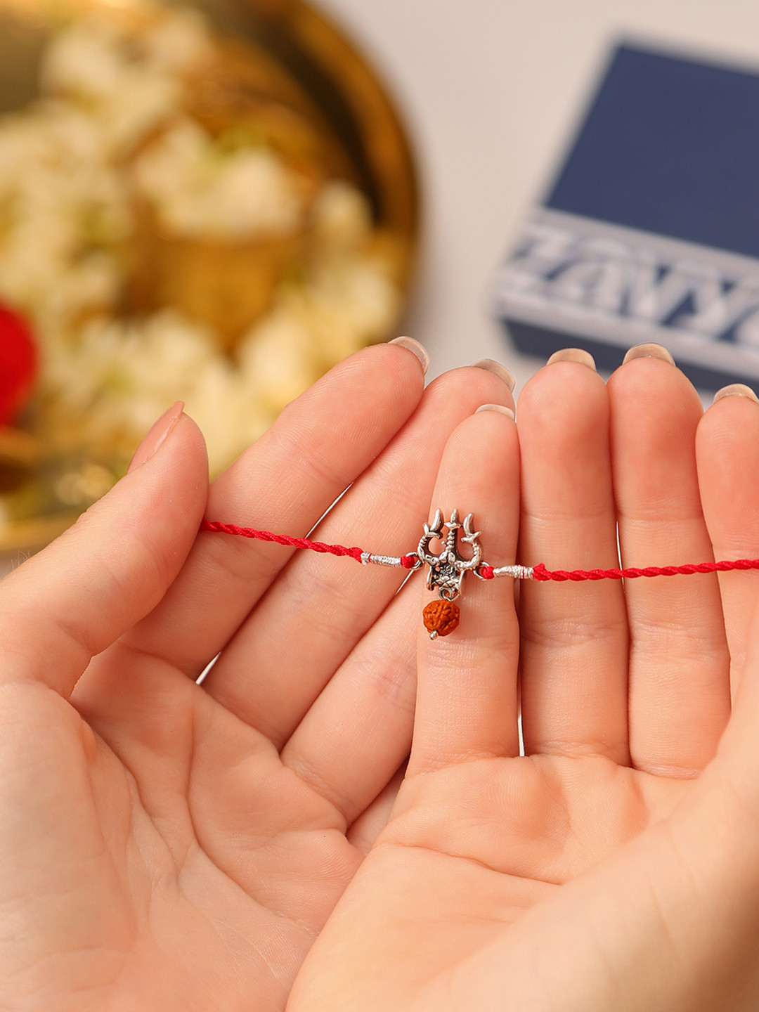 Zavya 925 Sterling Silver Thrishul & Damru Wraparound Brother Rakhi