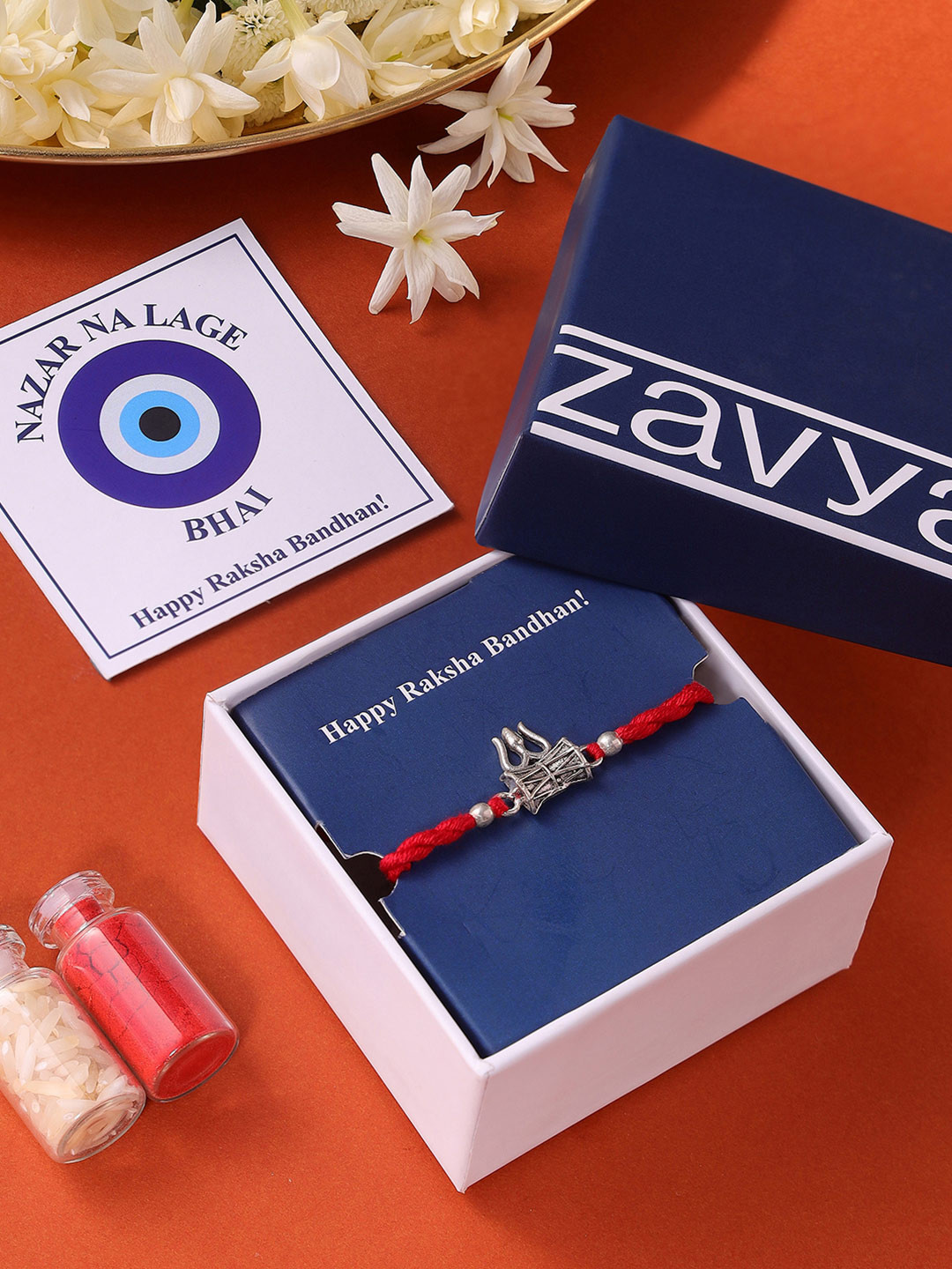 Zavya 925 Sterling Silver Thrishul & Damru Wraparound Brother Rakhi