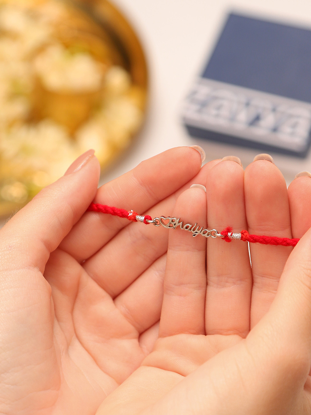 Zavya 925 Sterling Silver Rhodium-Plated Wraparound Bhaiya Bhabhi dil Rakhi