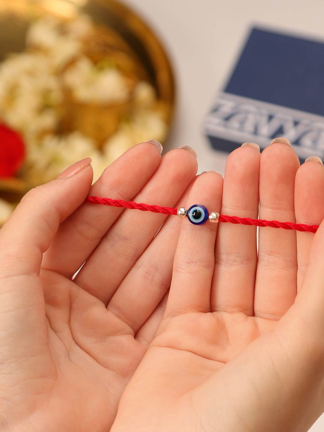 Zavya 925 Sterling Silver Evil Eye and Pearl Studded Rakhi