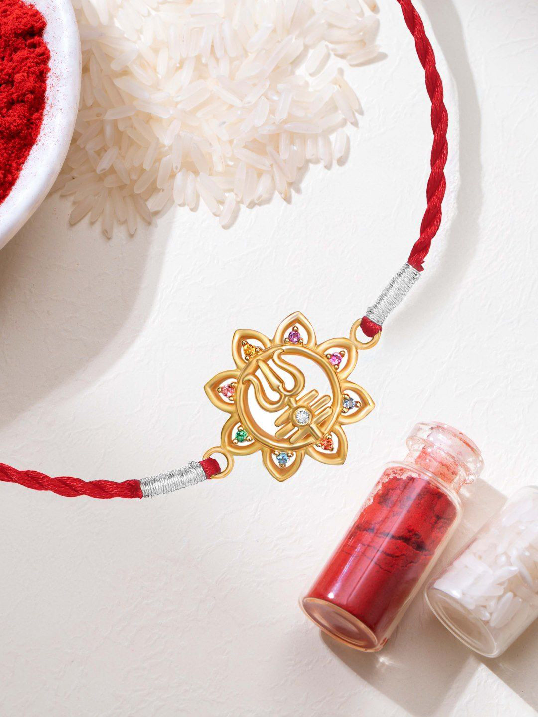 Zavya 925 Sterling Silver Thrishul Cubic Zirconia Studded Brother Rakhi