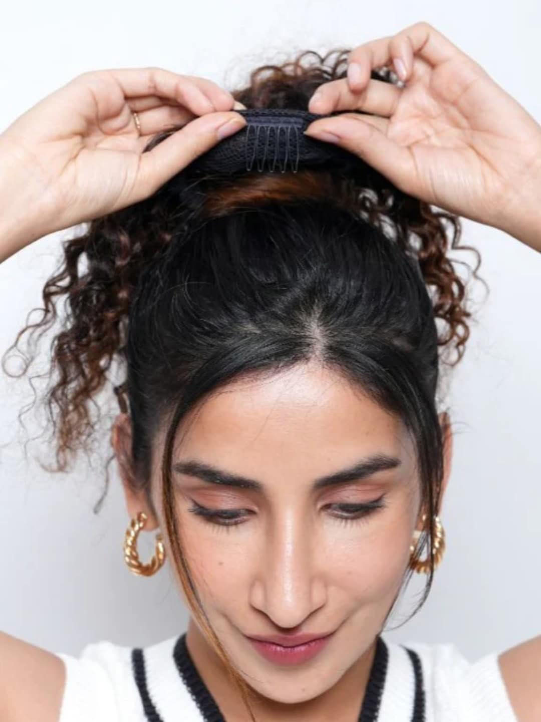 NISH HAIR Curly Top Knot Highlighted Hair Extension