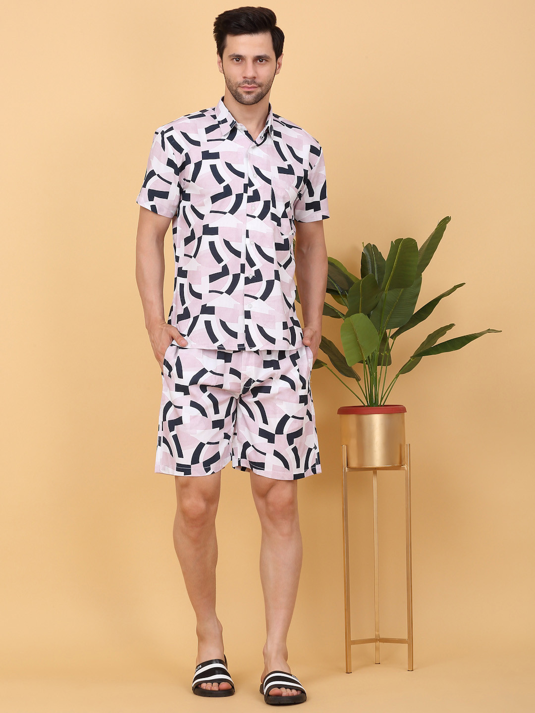 Sweet Dreams White & Grey Shirt Collar Printed Shirt With Shorts Co-Ords