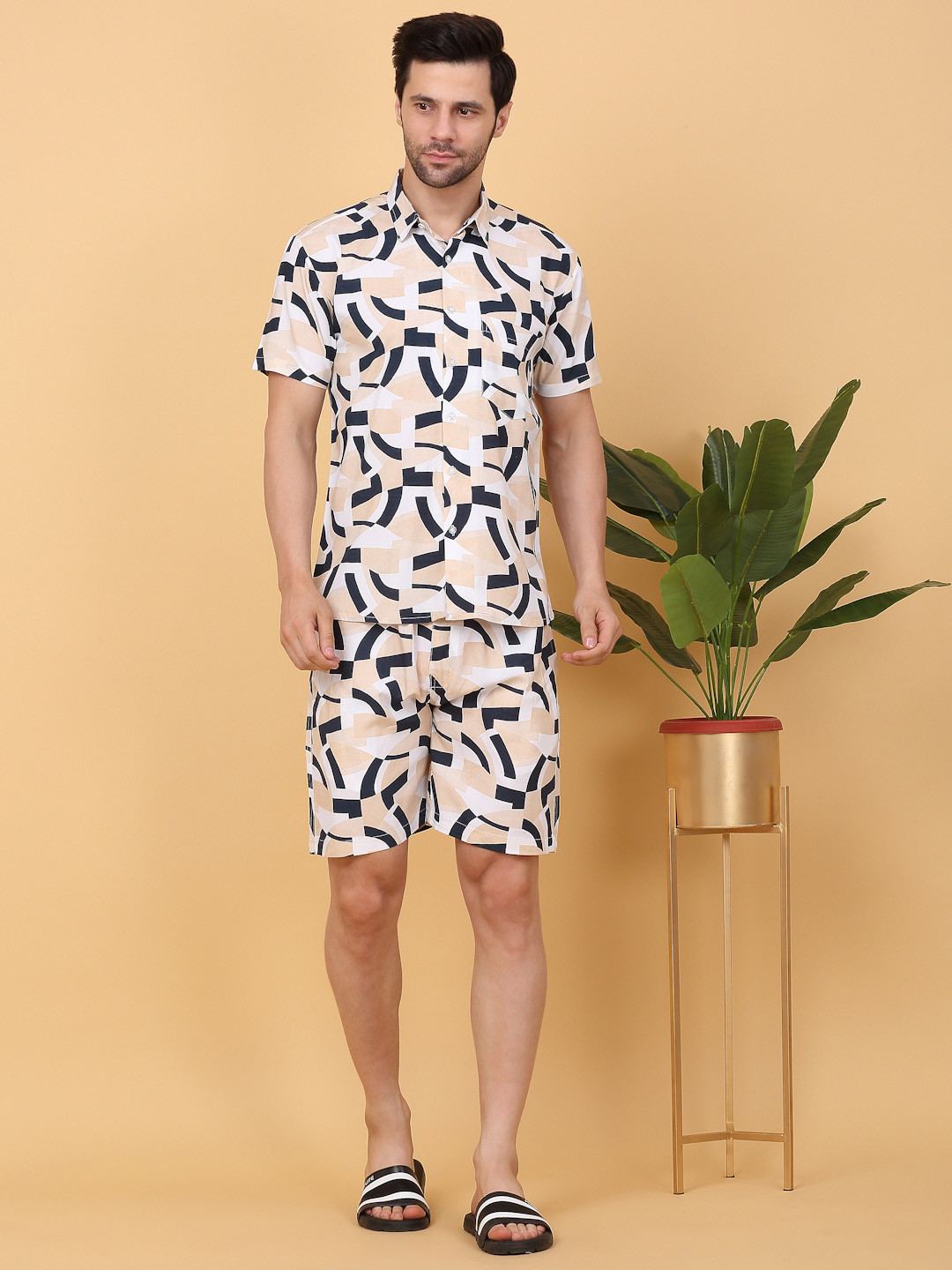 Sweet Dreams White & Blue Shirt Collar Printed Shirt With Shorts Co-Ords