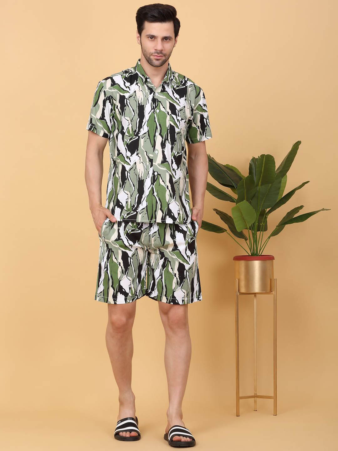 Sweet Dreams White & Black Shirt Collar Printed Shirt With Shorts Co-Ords