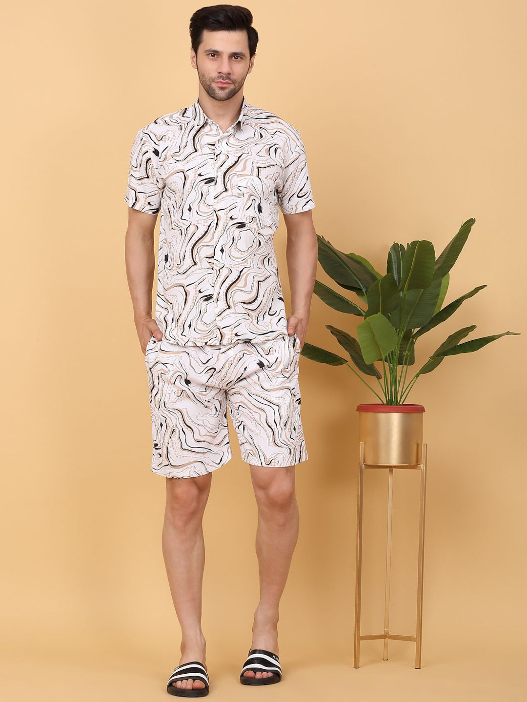 Sweet Dreams White & Black Shirt Collar Printed Shirt & Shorts Co-Ords