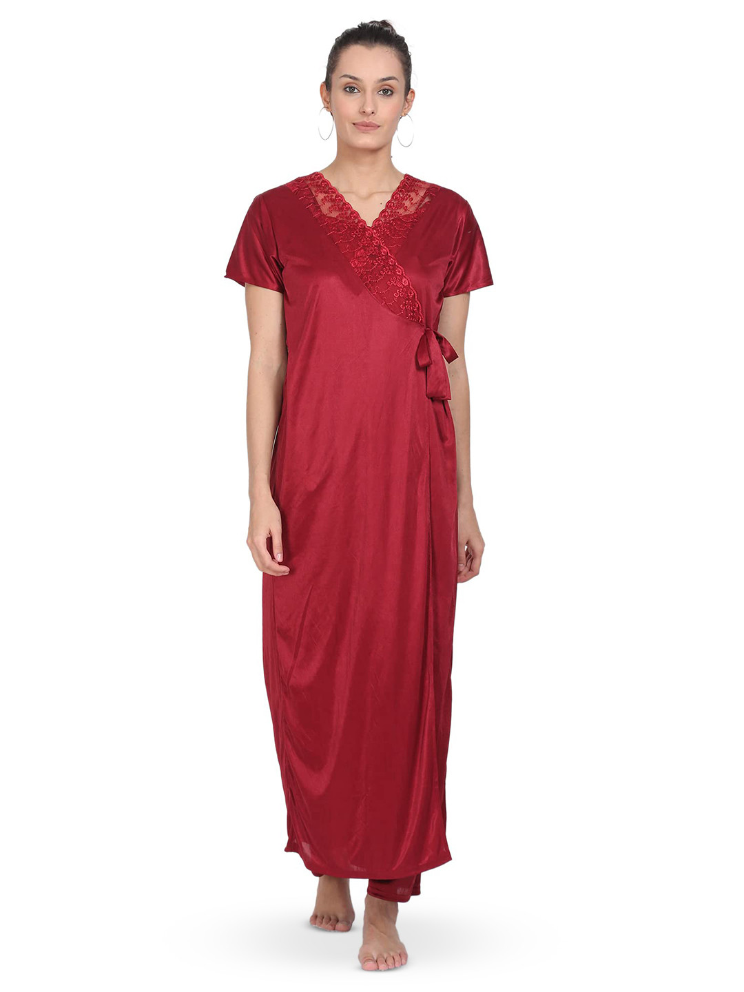 Noty V Neck Short Sleeves Maxi Nightdress