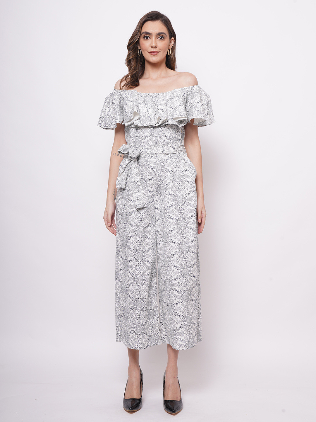Western Era Printed Off-Shoulder Linen Basic Jumpsuit