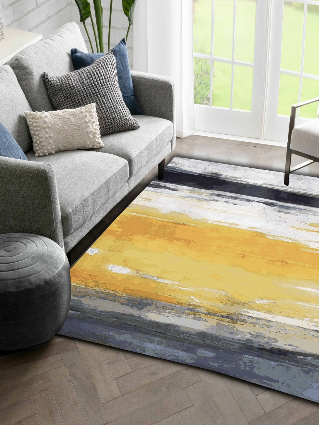 Sparrow world Orange Bohemian Anti-Skid Polyester Carpet