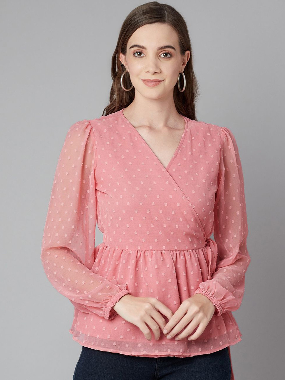 Purple State Women Polka Dot Print Wrap Top