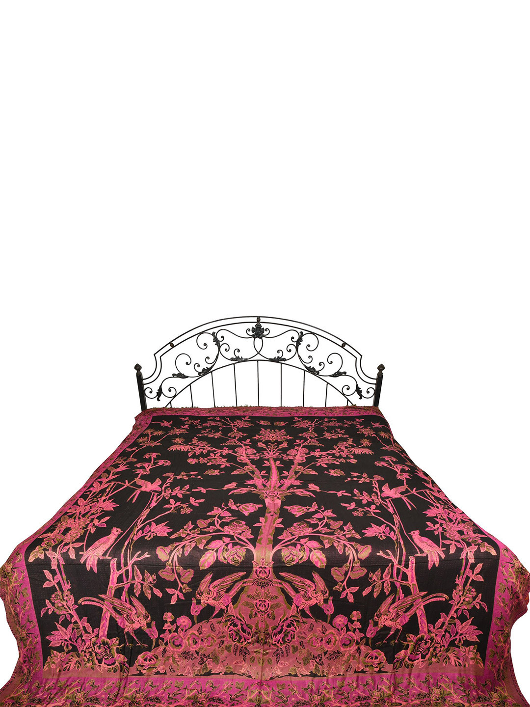 Exotic India Black Ethnic Motifs Polyester 300 TC Queen Fine Bedsheet -277.14 x 90 inches