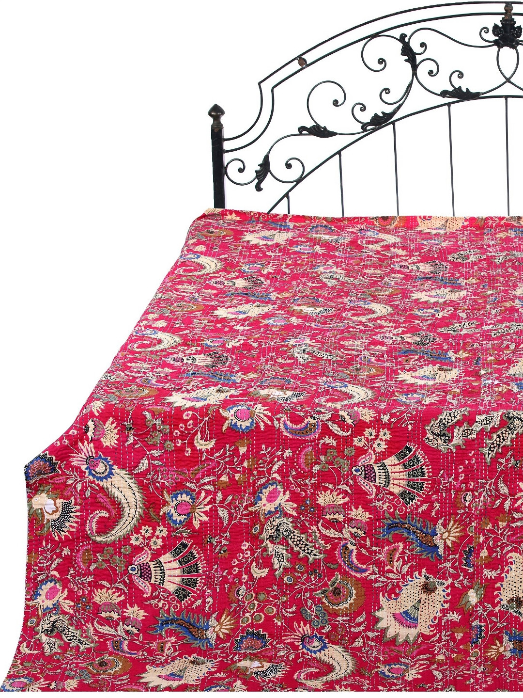 Exotic India Pink Floral Cotton 300 TC Queen Fine Bedsheet -110 x 90 inches