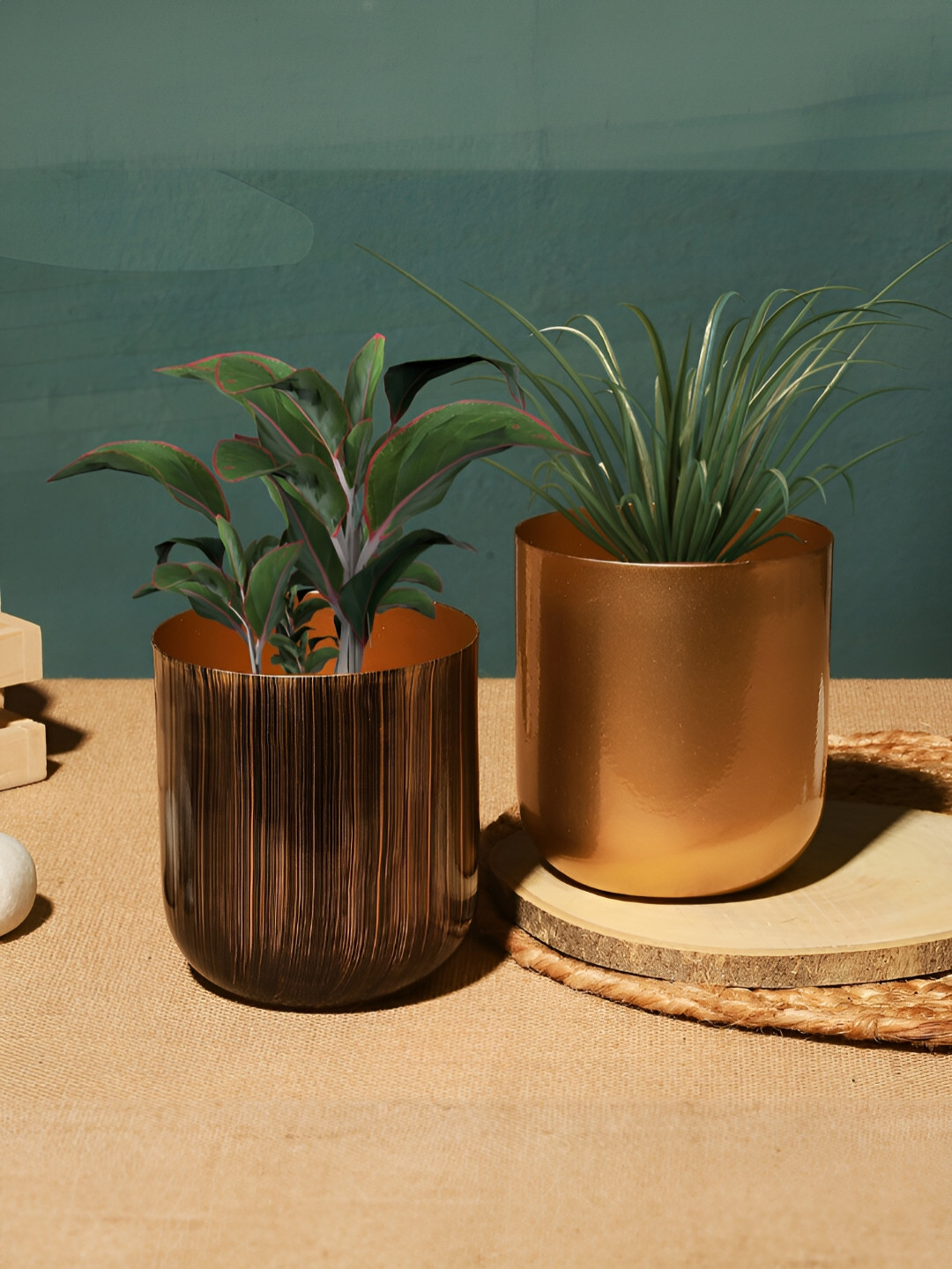 Homspurts Brown 2 Pieces Cylindrical Planters With Holders