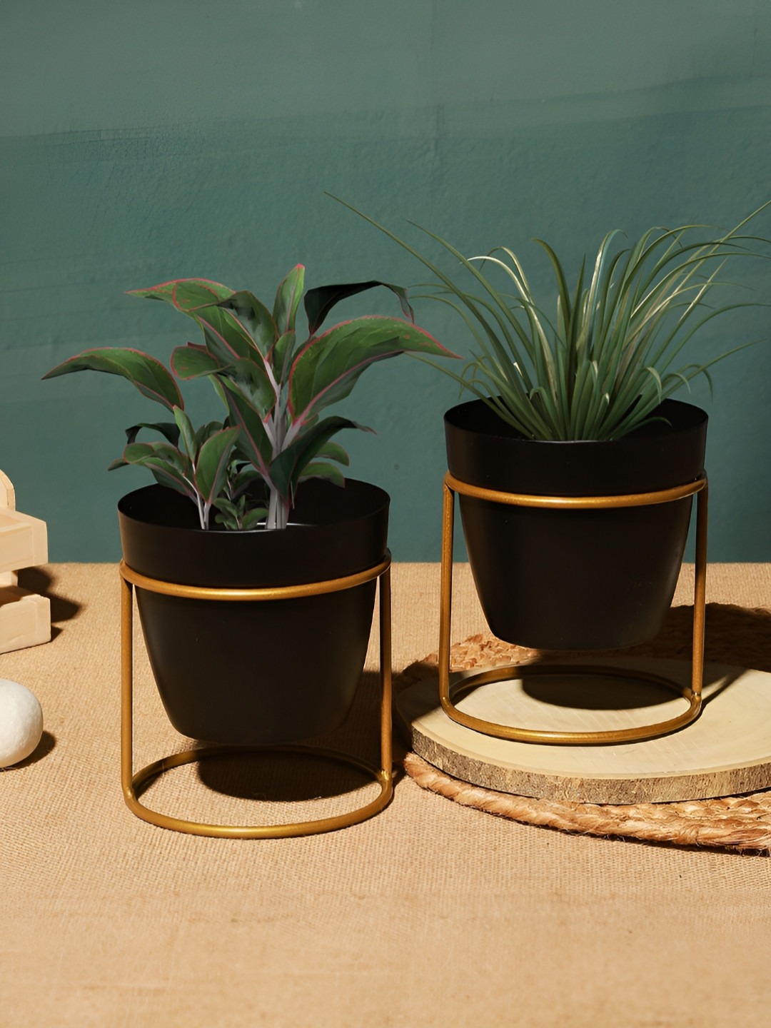 Homspurts Black Cylindrical Metal Mini Planter With Holder