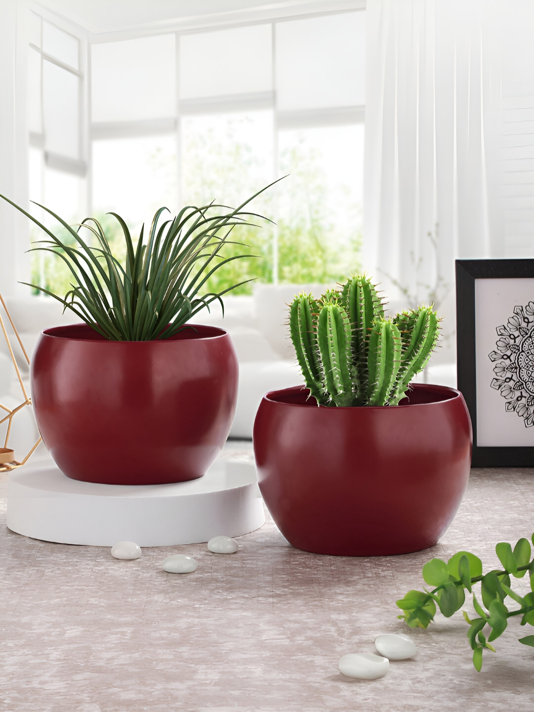 Homspurts Red 2 Pieces Matte Finished Flower Pot Planter