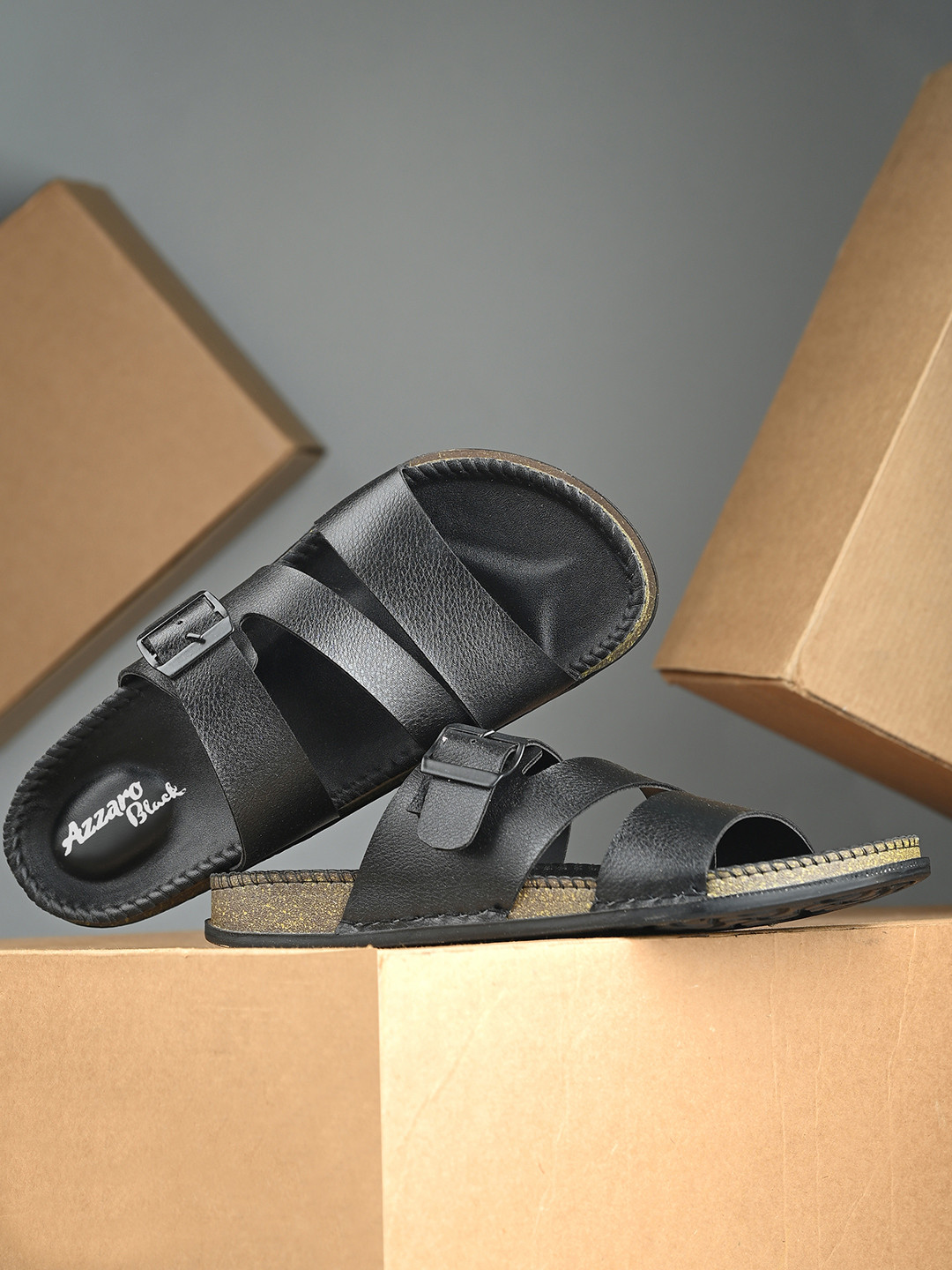 Azzaro Black Men Comfort Sandals
