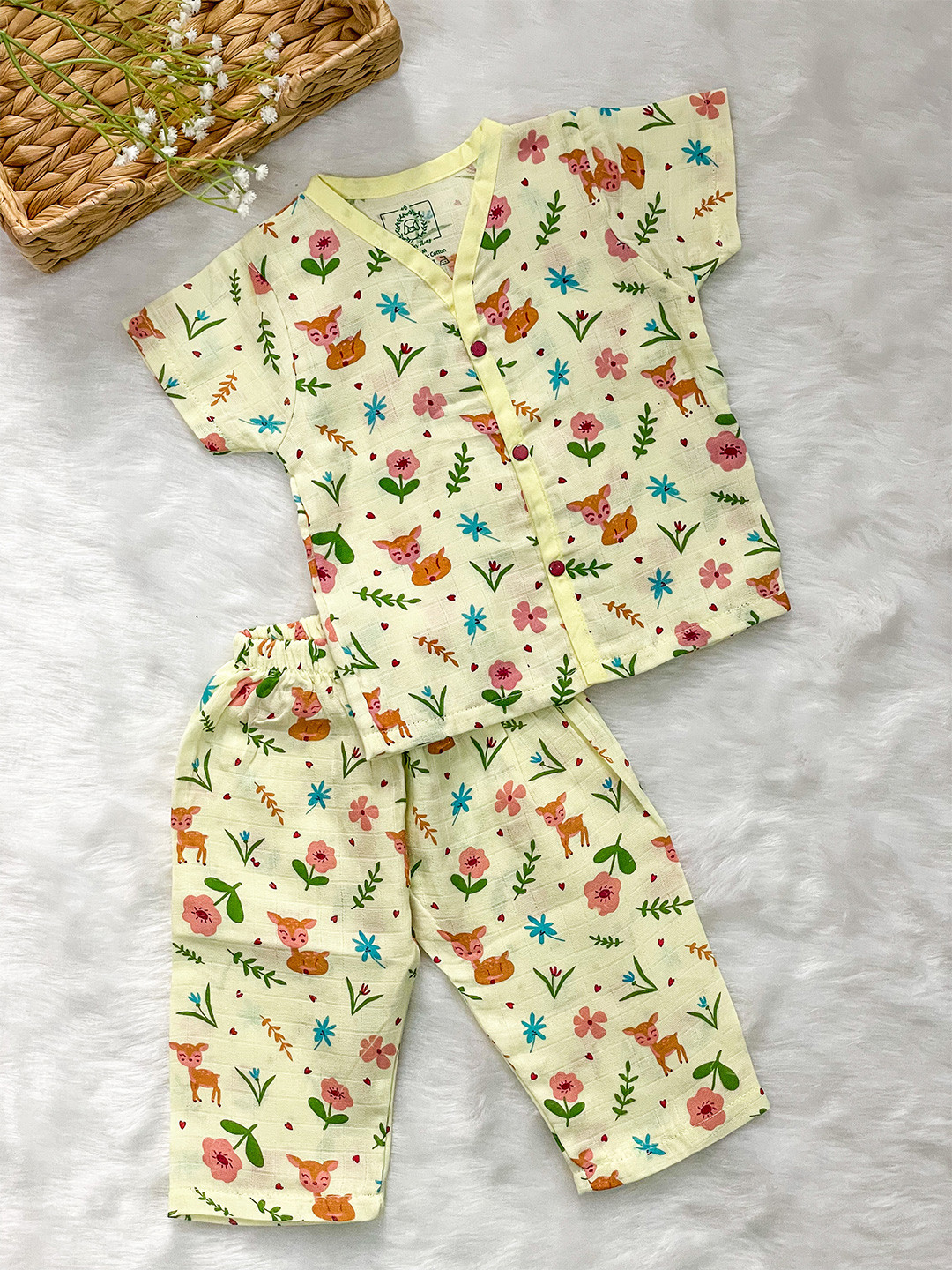 A Toddler Thing Kids Floral Printed Organic Cotton Night suit