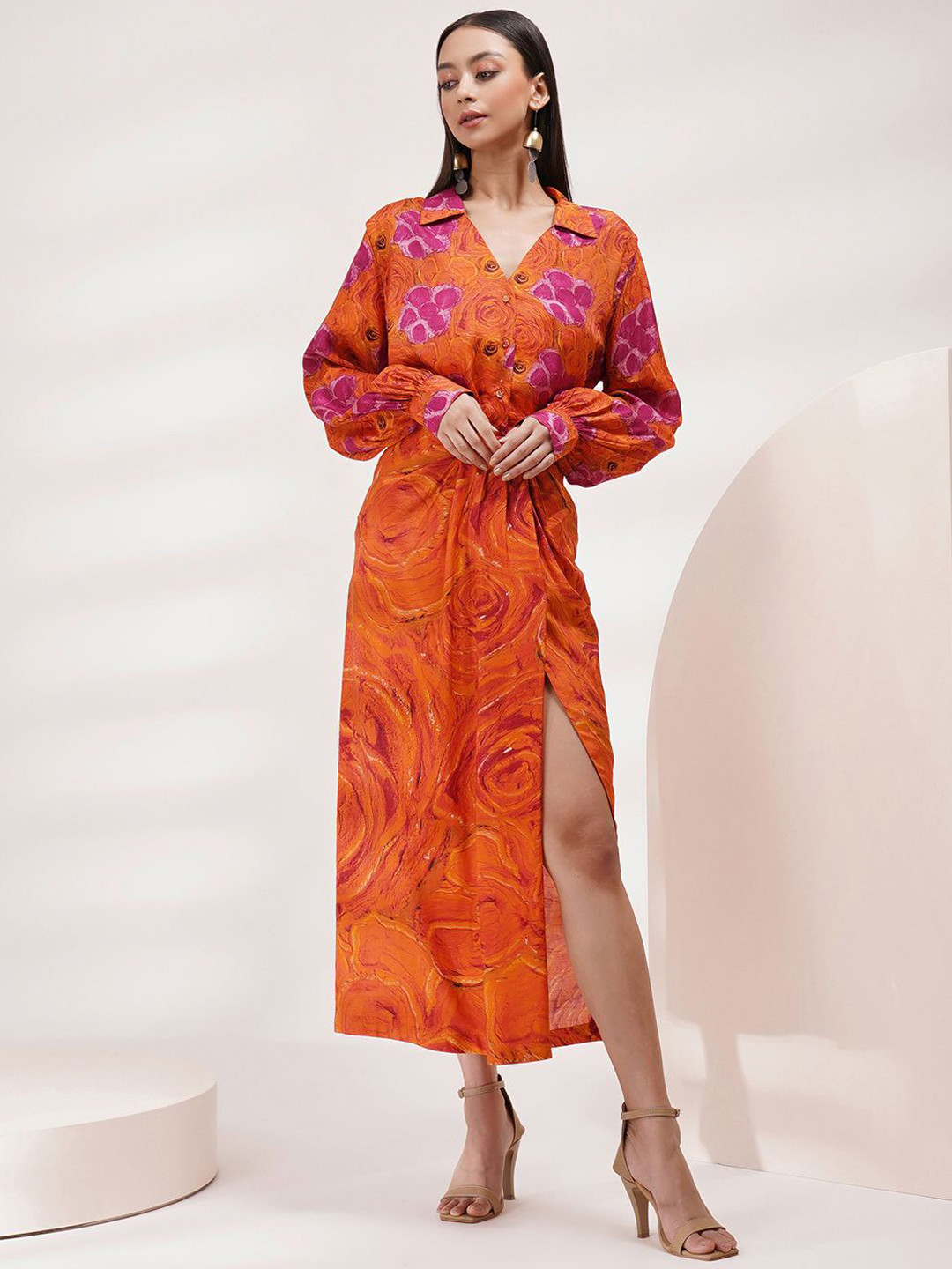 Breathe by Aakanksha Singh Floral Printed Long Sleeves Shirt With Flared Skirt