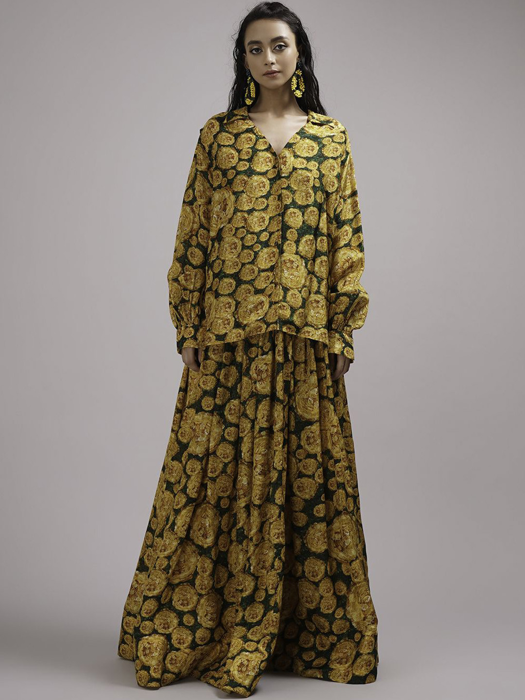Breathe by Aakanksha Singh Floral Printed Long Sleeves V-Neck Shirt With Skirts