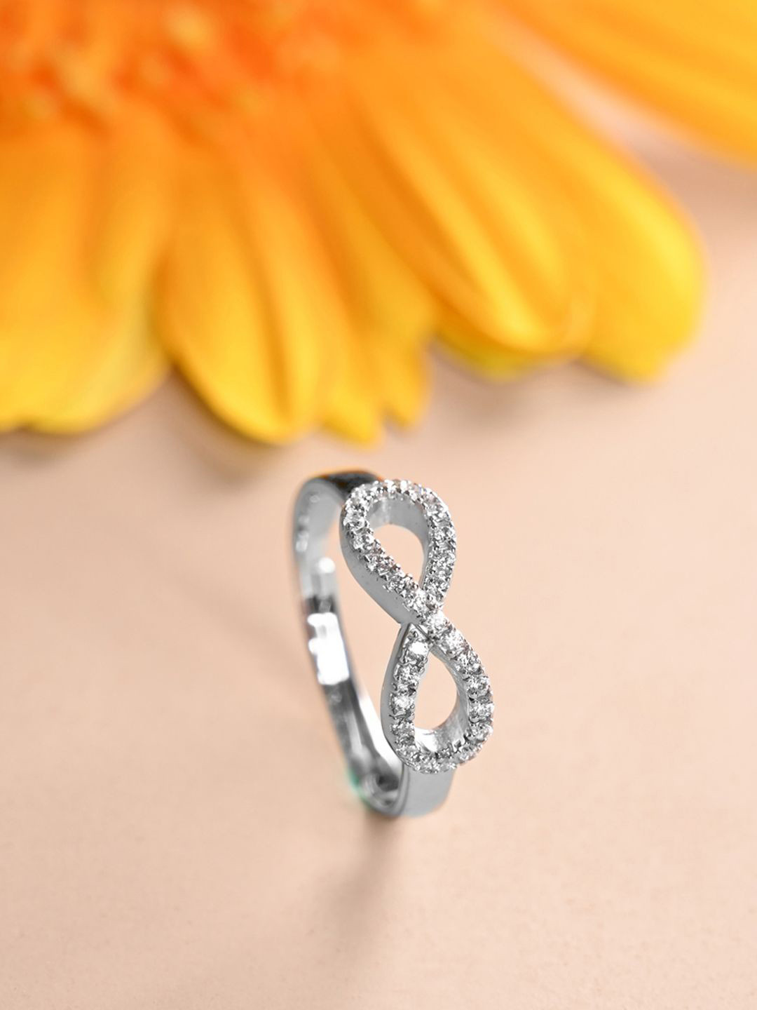 Clara 925 Sterling Silver Infinity Cubic Zirconia Studded Adjustable Finger Ring