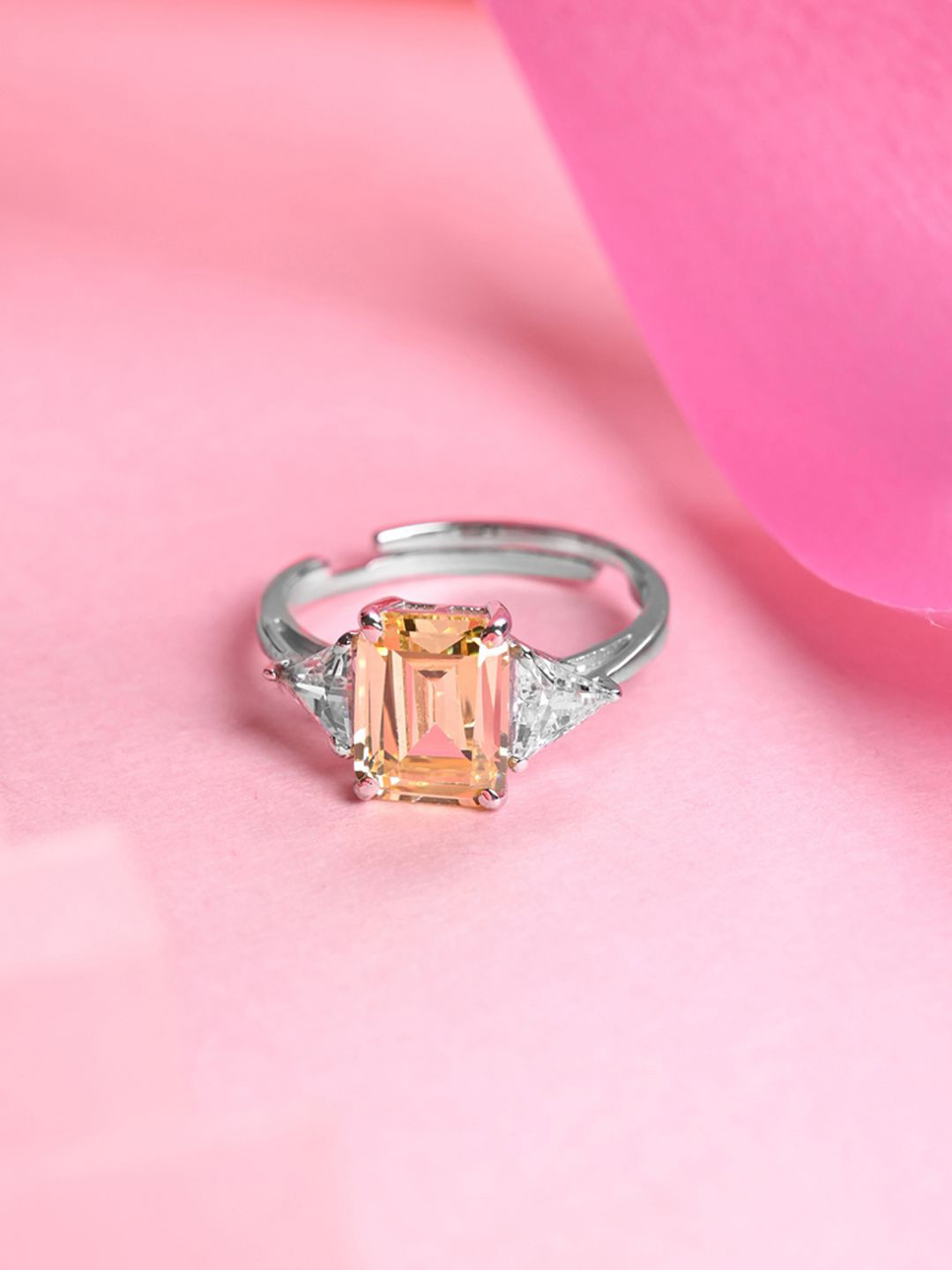 Clara 925 Sterling Silver Platinum-Plated CZ-Studded Anya Adjustable Finger Ring