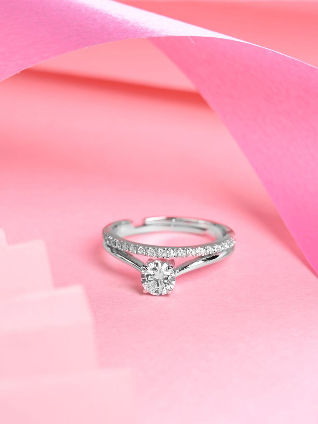 Clara 925 Platinum-Plated CZ Studded Finger Ring