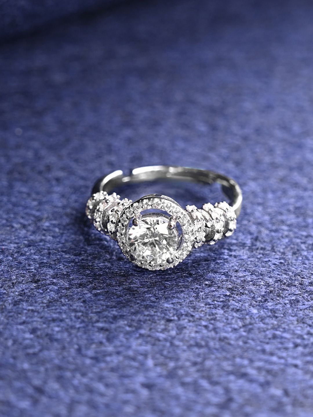 Clara 925 Platinum-Plated Cubic Zirconia Stone Studded Brisa Finger Ring