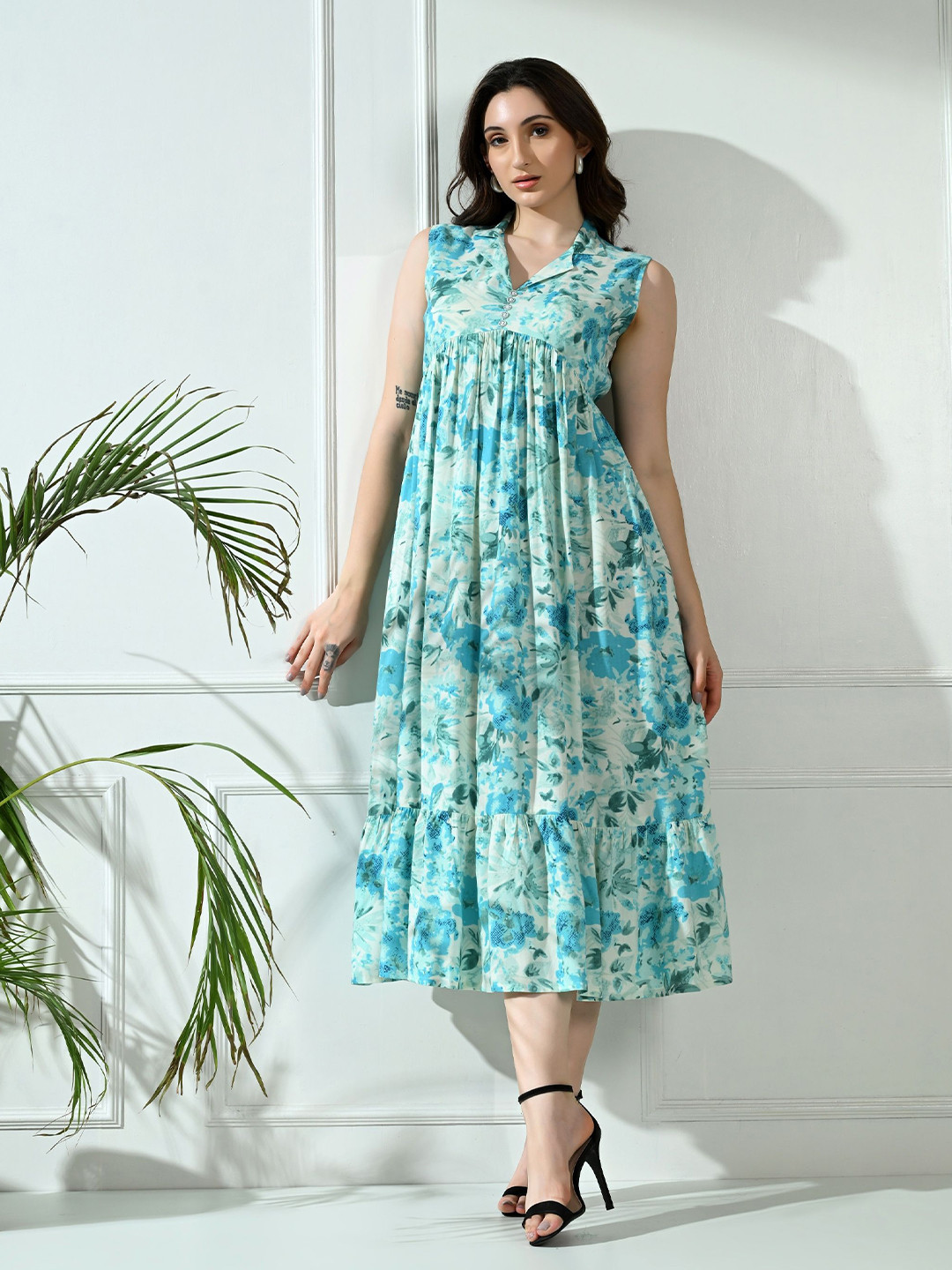 TREND ME Floral Print A-Line Midi Dress