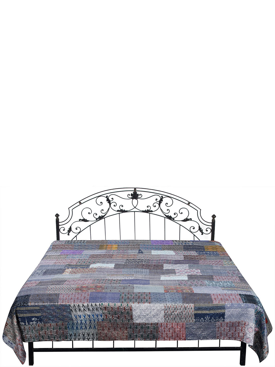 Exotic India Grey Ethnic Motifs Cotton 300 TC Queen Fine Bedsheet -105 x 86 inches