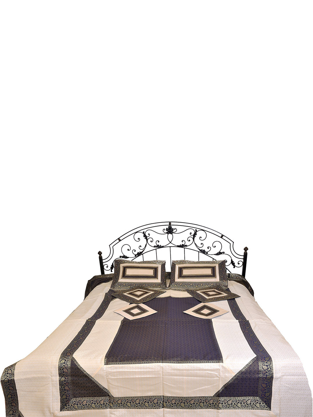 Exotic India Syg10 Blue Ethnic Motifs Polyester 300 TC Queen Fine Bedsheet with 2 Pillow Covers-103 x 89 inches