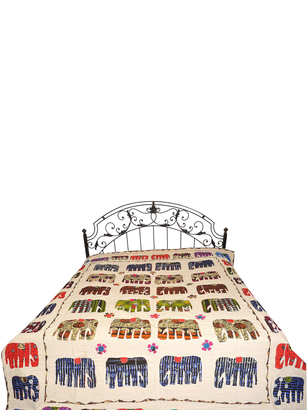 Exotic India Vanilla Ice Cream Ethnic Motifs Cotton 300 TC Queen Fine Bedsheet -274 x 222 cm